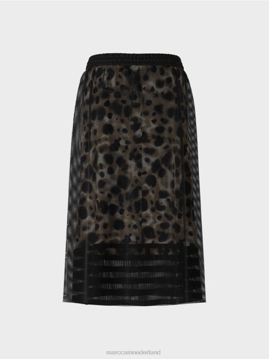 kleding lichte koffie 464J503 mesh rok met bedrukte voering Marc Cain