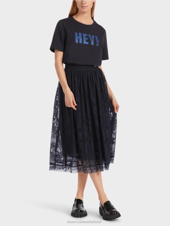 kleding middernacht blauw 464J456 wijde rok van tule kant Marc Cain