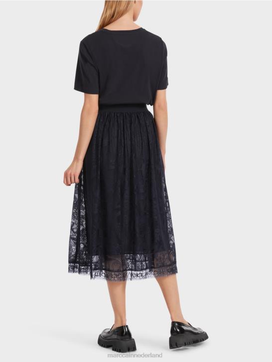 kleding middernacht blauw 464J456 wijde rok van tule kant Marc Cain