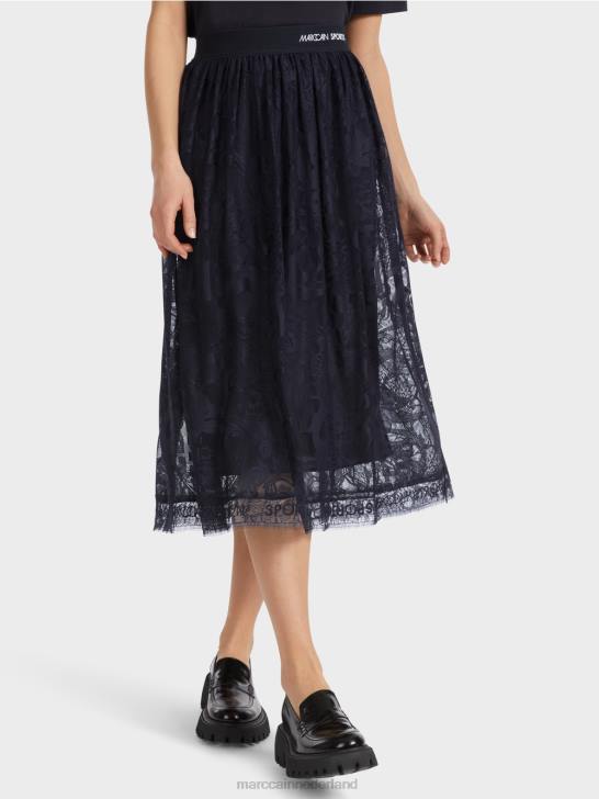 kleding middernacht blauw 464J456 wijde rok van tule kant Marc Cain
