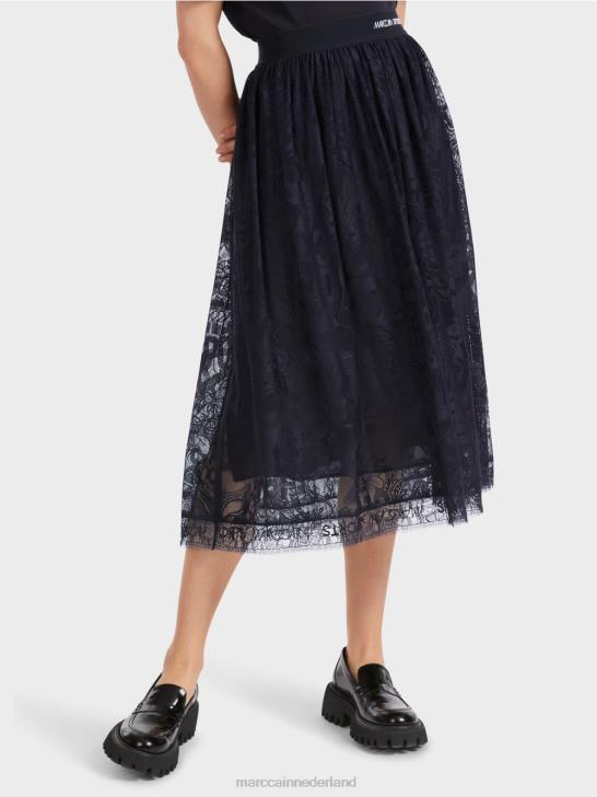 kleding middernacht blauw 464J456 wijde rok van tule kant Marc Cain