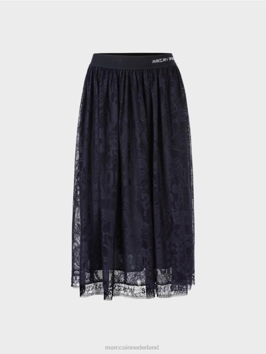 kleding middernacht blauw 464J456 wijde rok van tule kant Marc Cain