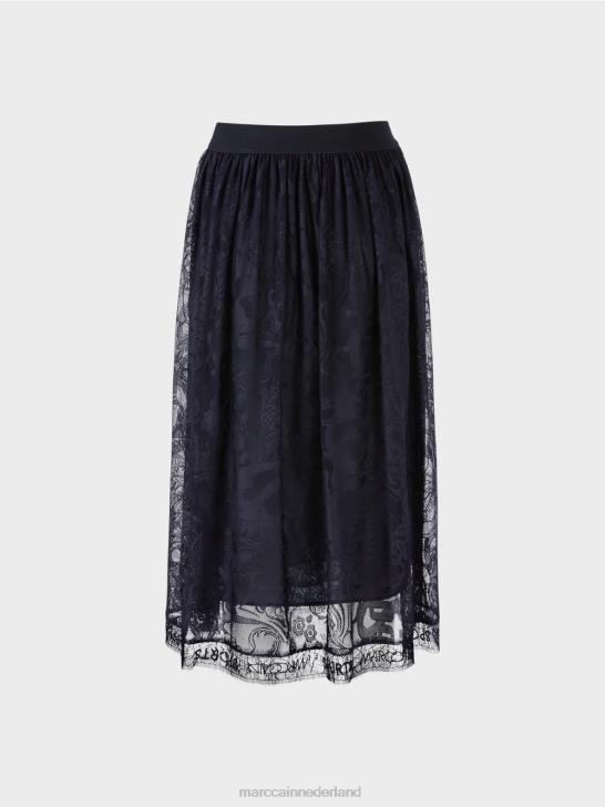 kleding middernacht blauw 464J456 wijde rok van tule kant Marc Cain