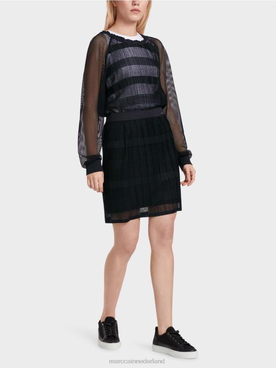 kleding middernacht blauw 464J476 elegante minirok met chiffon Marc Cain