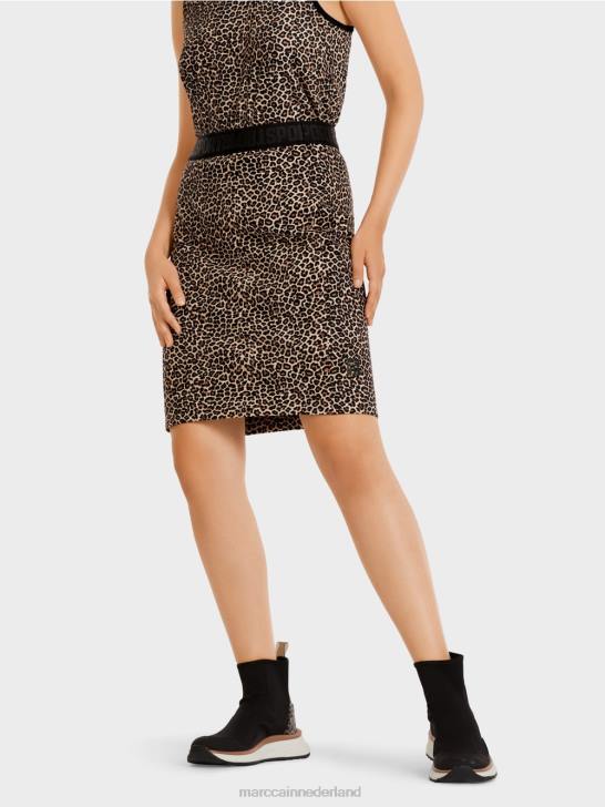kleding poeder crème 464J496 korte rok met luipaardprint Marc Cain