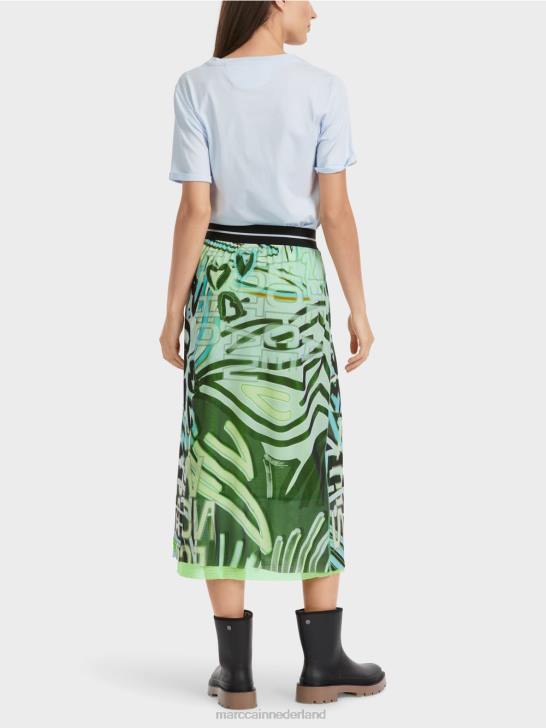 kleding zacht poederblauw 464J469 Rok met graffiti-design van tule jersey Marc Cain