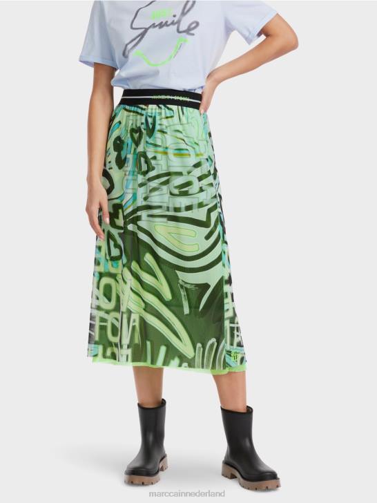 kleding zacht poederblauw 464J469 Rok met graffiti-design van tule jersey Marc Cain