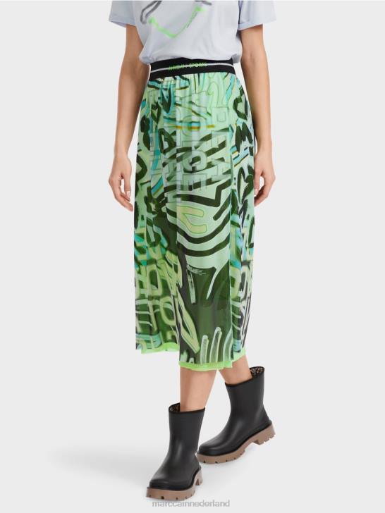 kleding zacht poederblauw 464J469 Rok met graffiti-design van tule jersey Marc Cain