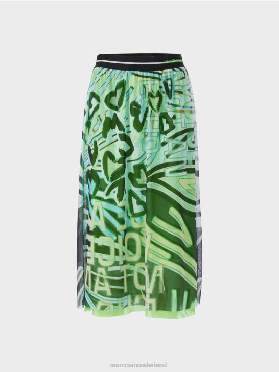 kleding zacht poederblauw 464J469 Rok met graffiti-design van tule jersey Marc Cain