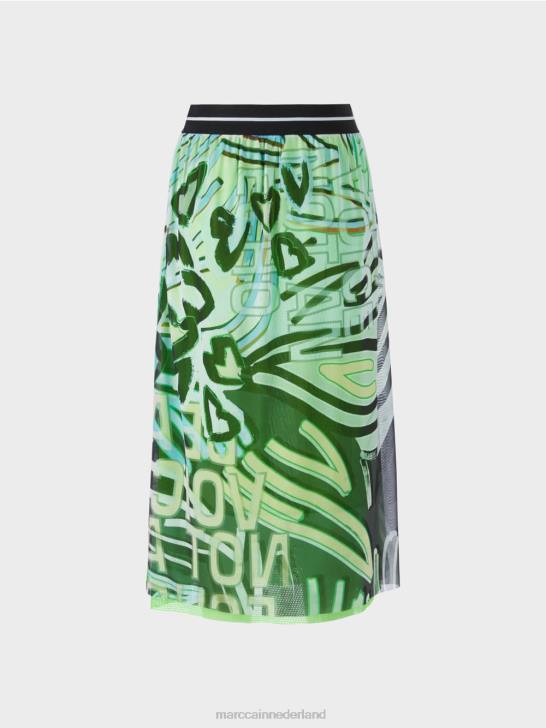 kleding zacht poederblauw 464J469 Rok met graffiti-design van tule jersey Marc Cain