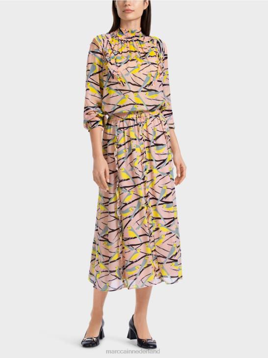 kleding zacht poederroze 464J472 midi-rok met ruchesdetails Marc Cain