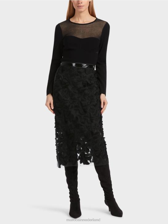kleding zwart 464J460 elegante midi-rok Marc Cain