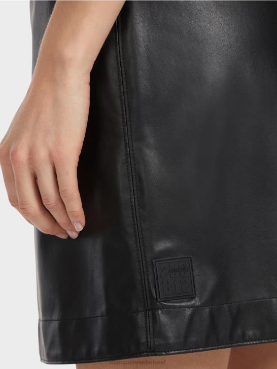 kleding zwart 464J463 korte rok van leuk leer Marc Cain