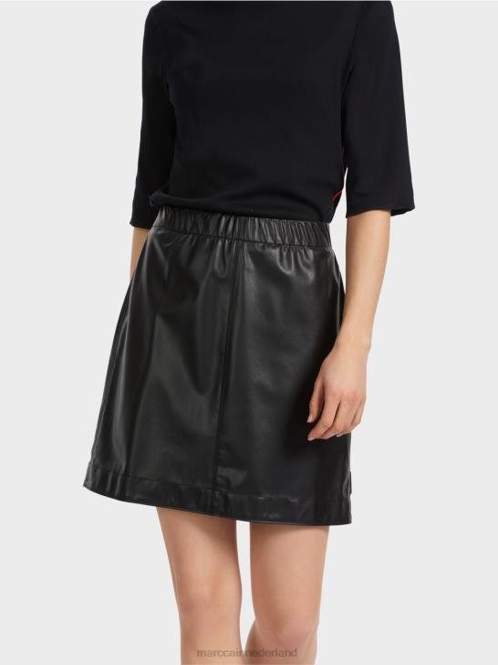 kleding zwart 464J463 korte rok van leuk leer Marc Cain