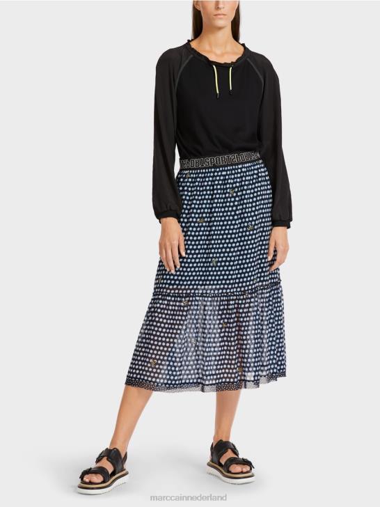 kleding zwart 464J505 wijde rok met stippen van viscose Marc Cain