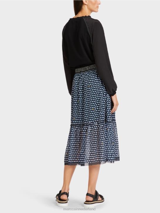 kleding zwart 464J505 wijde rok met stippen van viscose Marc Cain