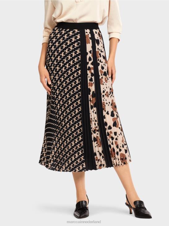 kleding zwart 464J511 geplooide rok in een mix van patronen Marc Cain