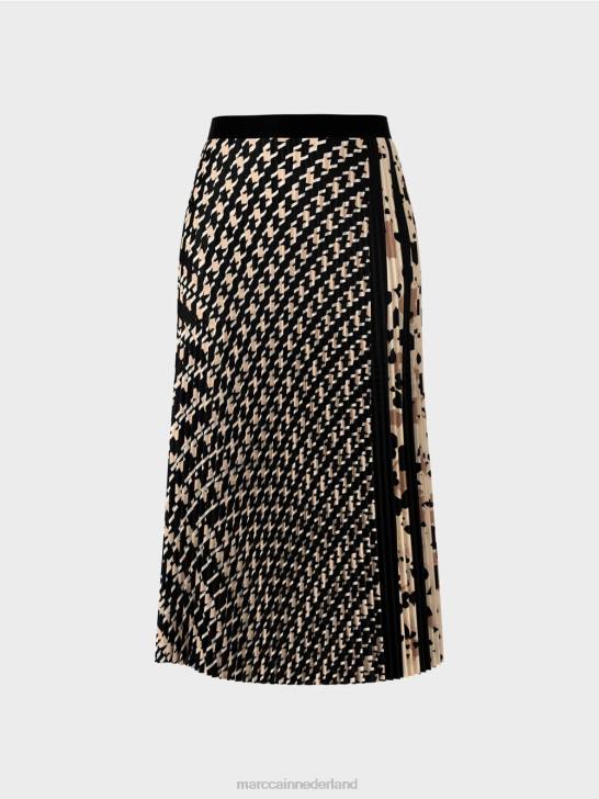 kleding zwart 464J511 geplooide rok in een mix van patronen Marc Cain