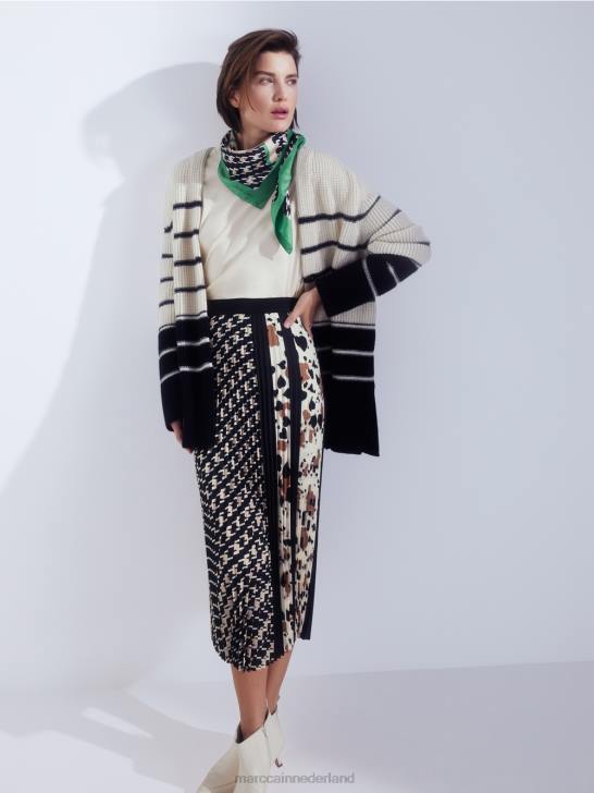 kleding zwart 464J511 geplooide rok in een mix van patronen Marc Cain