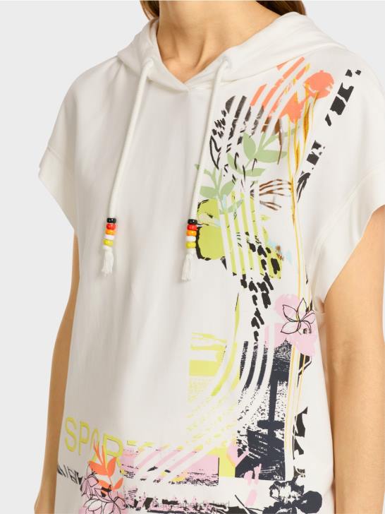 kleding gebroken wit 464J1225 sweatshirt met capuchon en franjes Marc Cain