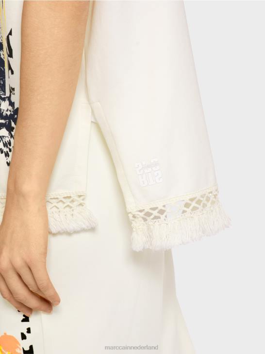 kleding gebroken wit 464J1225 sweatshirt met capuchon en franjes Marc Cain