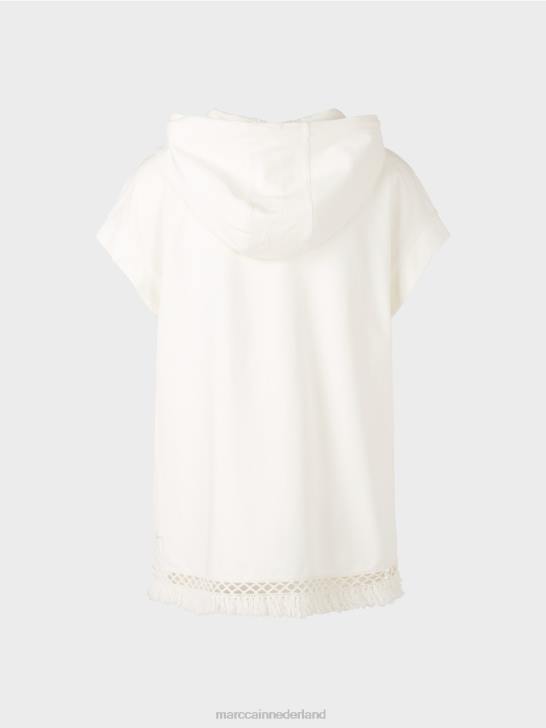 kleding gebroken wit 464J1225 sweatshirt met capuchon en franjes Marc Cain