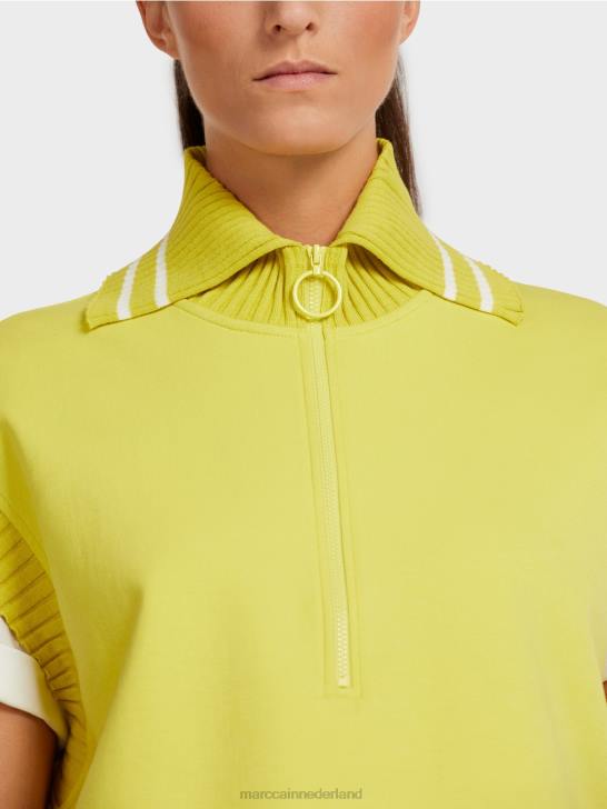 kleding groene zwavel 464J1226 mouwloze tanktop met geribde kraag Marc Cain