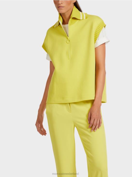 kleding groene zwavel 464J1226 mouwloze tanktop met geribde kraag Marc Cain