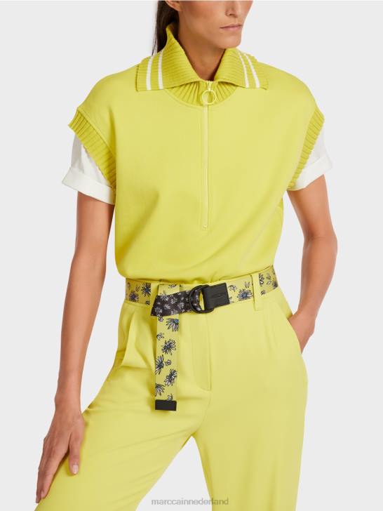 kleding groene zwavel 464J1226 mouwloze tanktop met geribde kraag Marc Cain