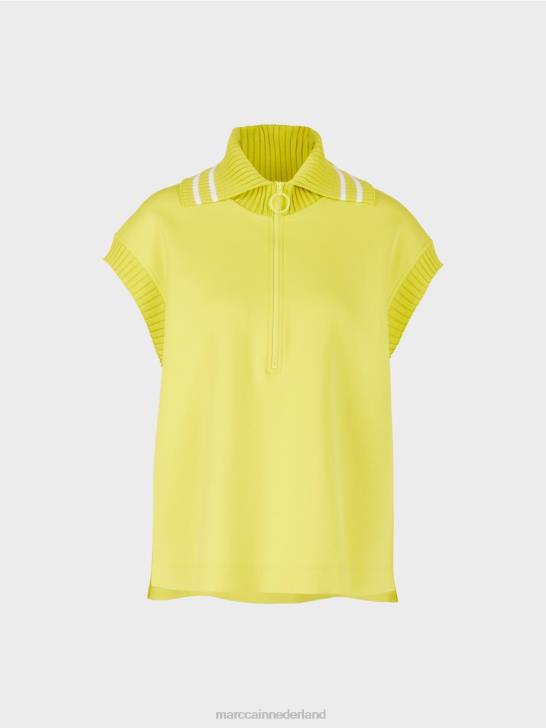 kleding groene zwavel 464J1226 mouwloze tanktop met geribde kraag Marc Cain