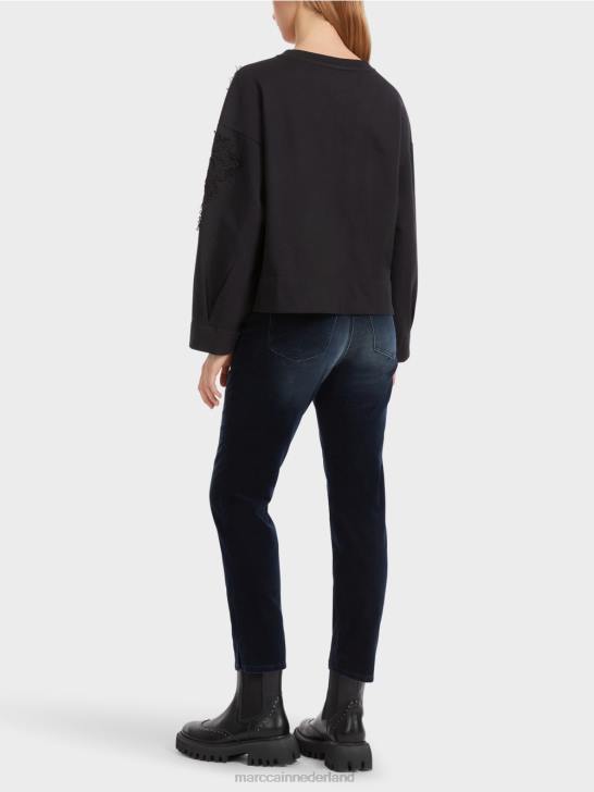 kleding middernacht blauw 464J1219 sweatshirt met glitters en kant Marc Cain