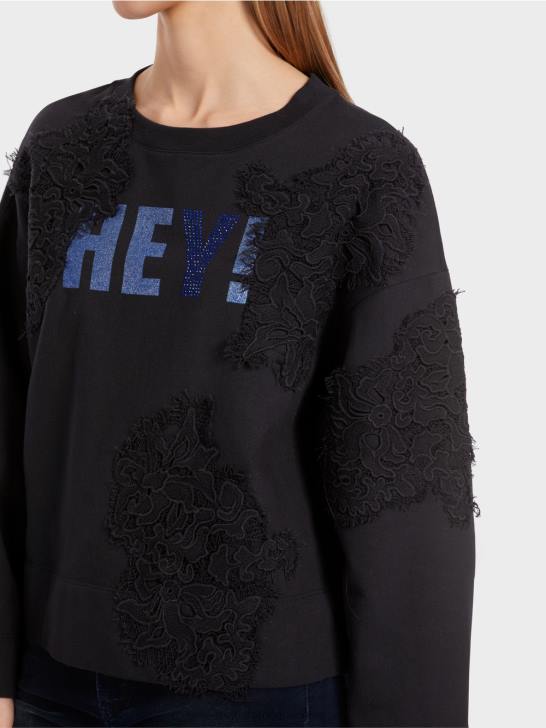kleding middernacht blauw 464J1219 sweatshirt met glitters en kant Marc Cain